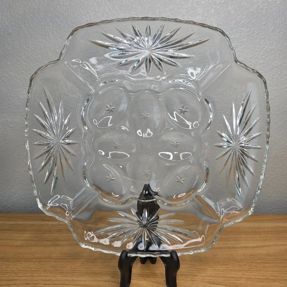 1960's Anchor Hocking Glass Early American Prescut Relish Deviled Egg Plate 12